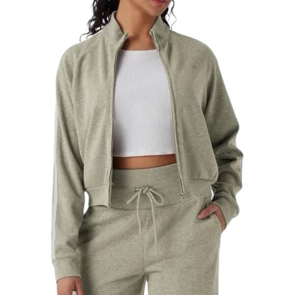 HALARA Jackets & Blazers - NWOT Halara Ribbed Stand Collar Long Sleeve Zipper Jacket Green Stripe Small